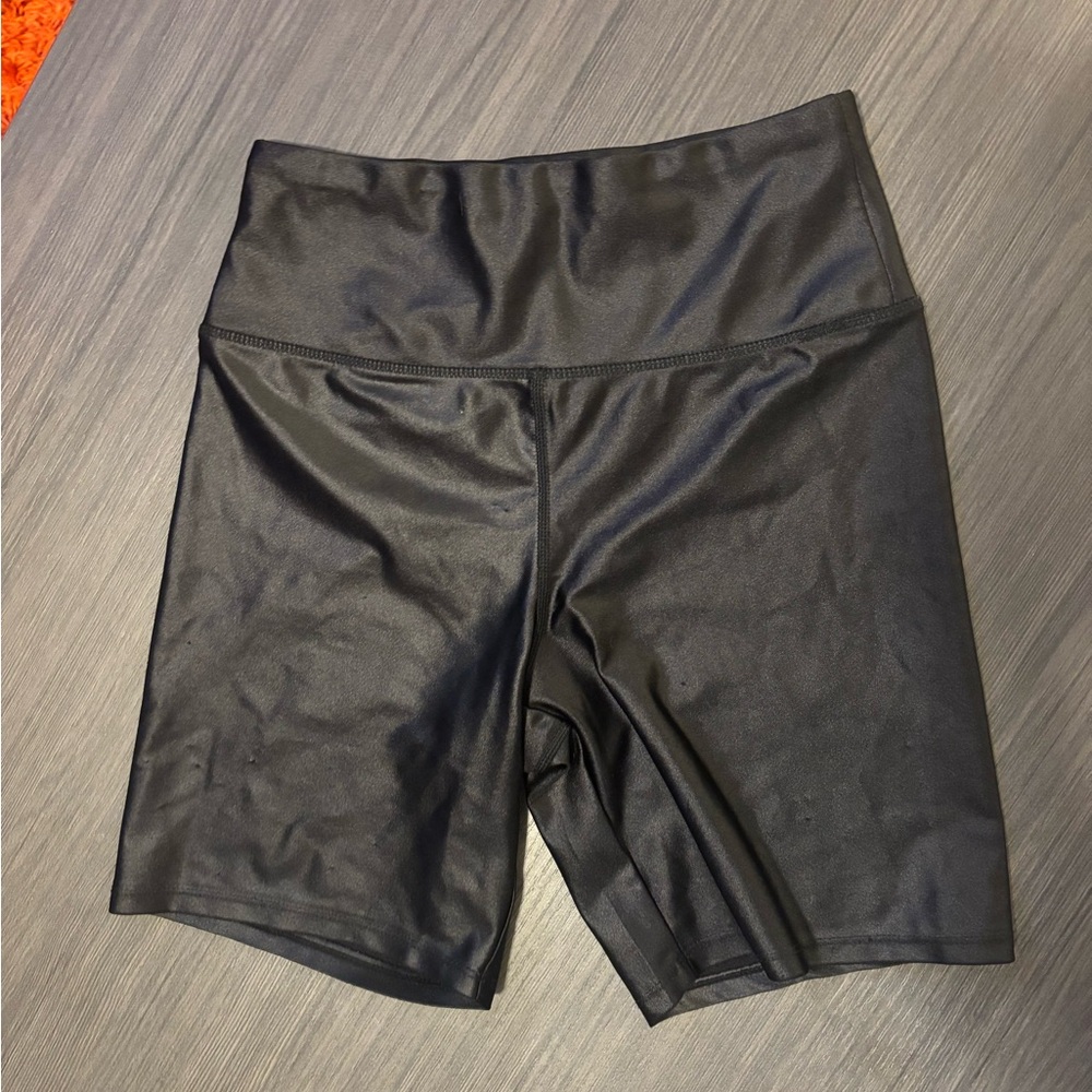 Francesca’s Blue Rain Black Sparkly Sport Spandex Shorts